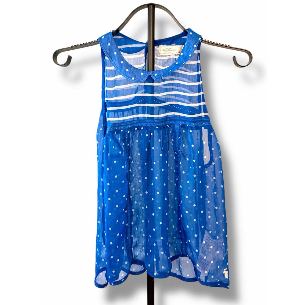 Abercrombie & Fitch Blue Polka Dot Sheer Peter Pan Collar Tank Top Size S